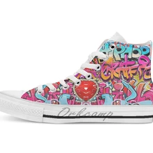 Граффити дышащая Повседневная Высокая обувь на шнуровке холщовая Обувь Кеды Прямая