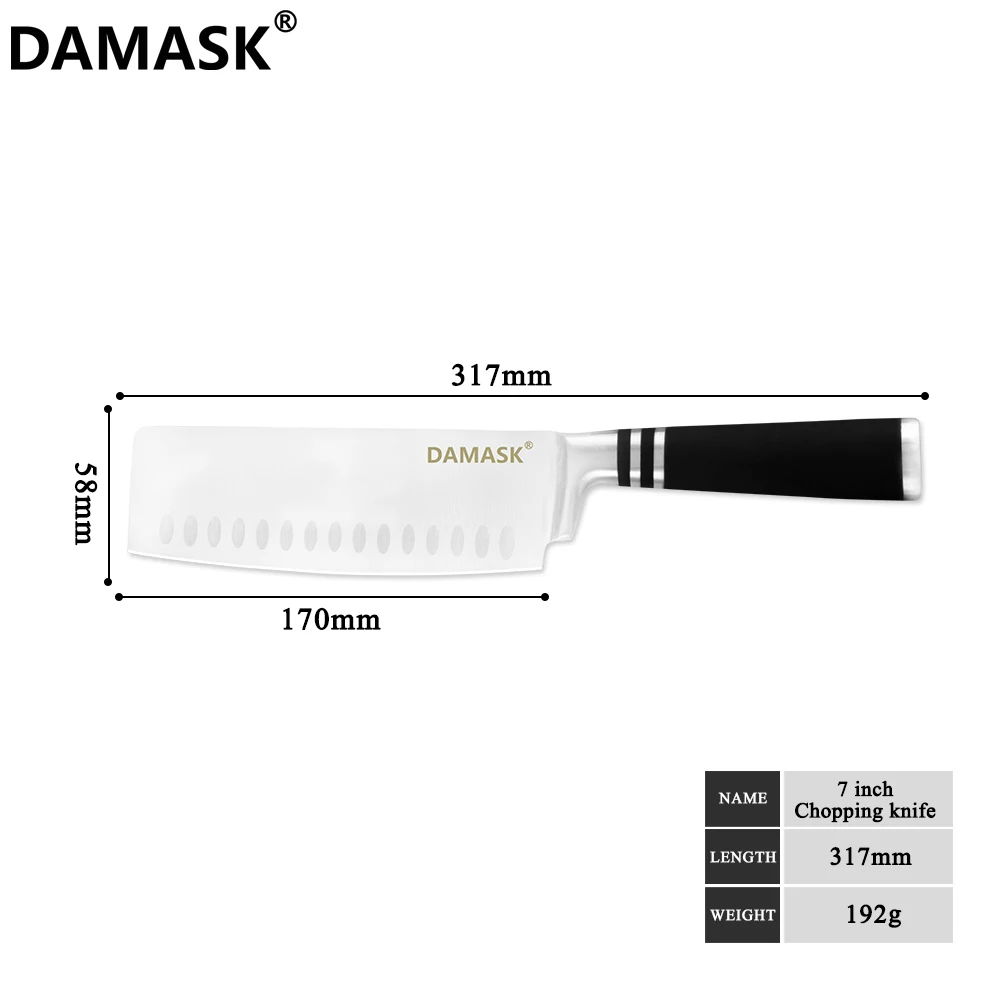 Damask 3Cr14 набор кухонных ножей из нержавеющей стали, Горячая, хорошее качество, 430 ручки, кухонные ножи с бесплатными сувенирные ножи, чехлы - Цвет: 7inch Chopping Knife