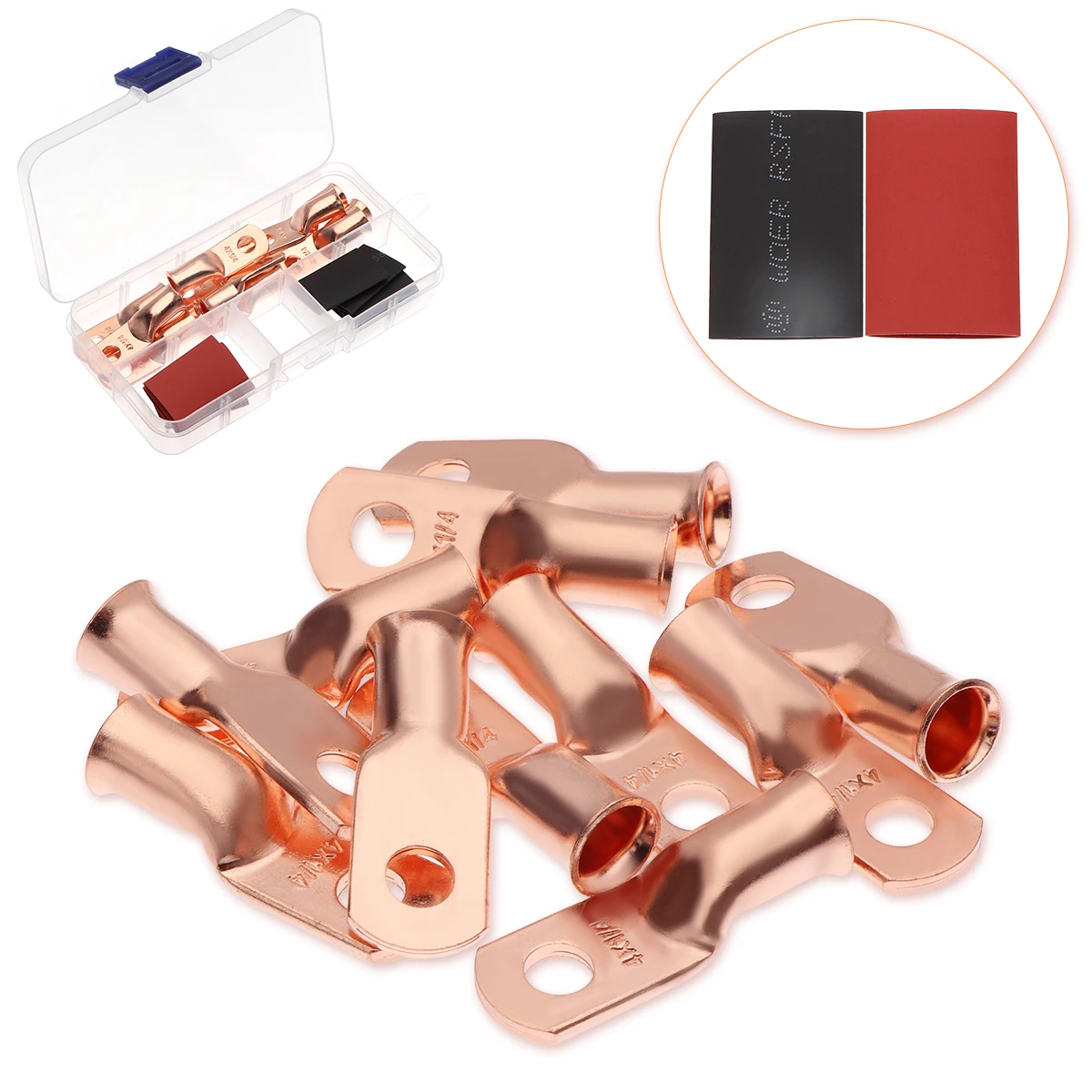 AWG 1/2/4/8แหวนทองแดงสายเทอร์มินัลสายเคเบิล Crimp ขั้วต่อ Bare รถแบตเตอรี่ขั้วต่อบัดกรี Assortment ตัวเชื่อมต่อชุด 1