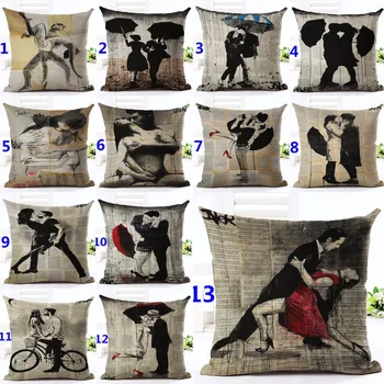 

Newspaper Background Decorative Throw Pillows Case Couple Dancing Cotton Linen Cushion Cover For Sofa Bedding funda cojines