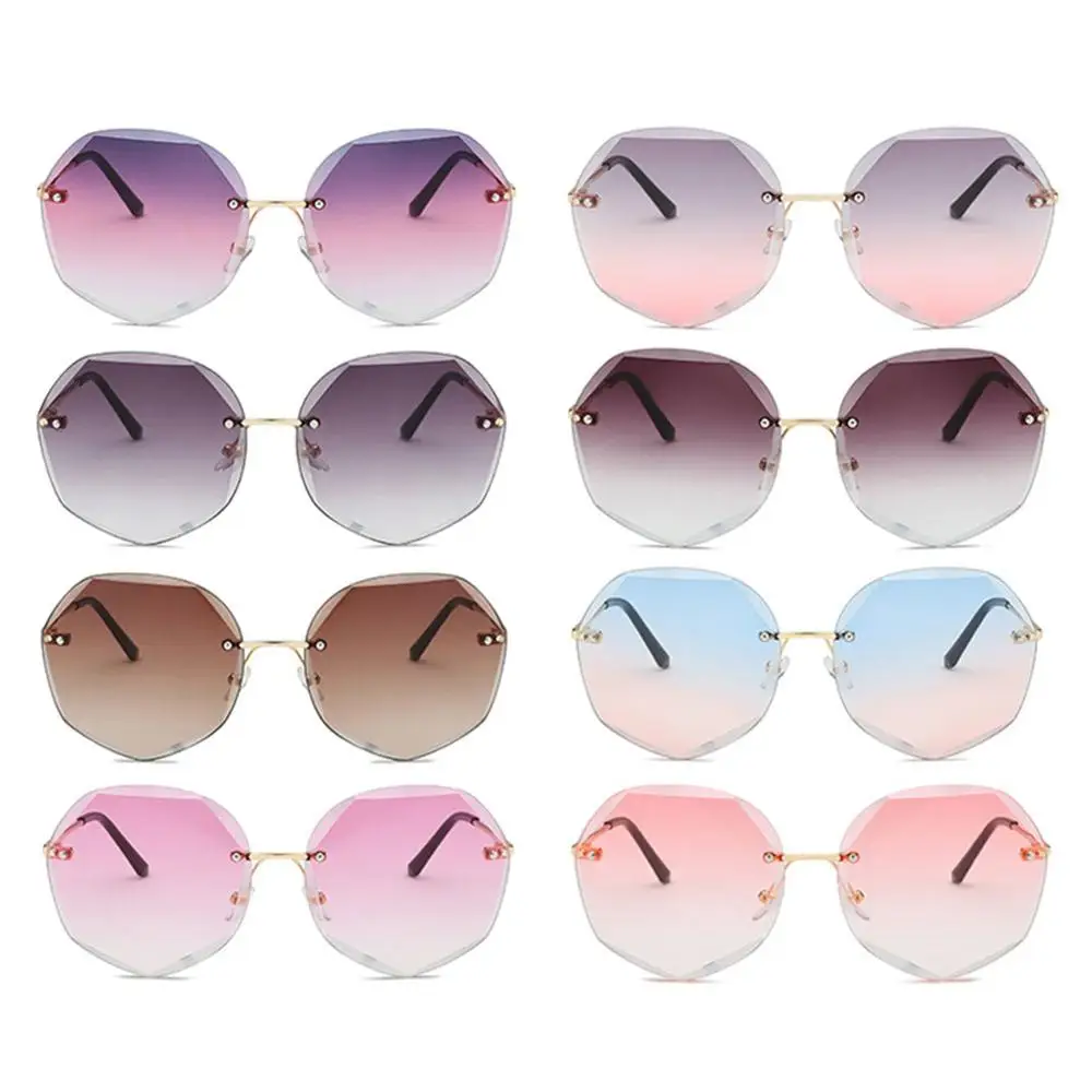 Women Polygon Rimless Sunglasses Metal Anti Ultraviolet Marine Film Sunglasses