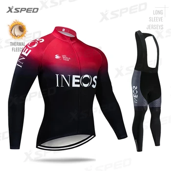 

Pro Team Ineos Winter Men Cycling Clothing Long Sleeve Jersey Set Thermal Fleece MTB Uniform Road Bike Wear Windproof Sportwear