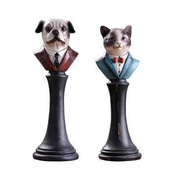

Retro Creative Gentleman Cats and Dogs Statue Cute Animals Bust Figurine Resin Art&Craft Nordic Home Decoration Office R2635