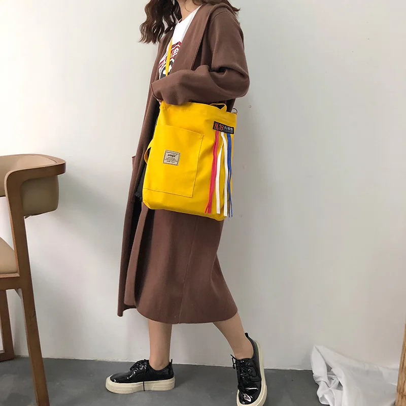 

New Style Canvas Bag Women's Shoulder Korean-style INS Simple Portable Over-the-shoulder Bag Students Literature And Art Fresh S