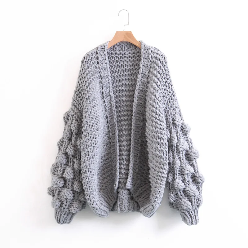 Grey OMIKRON, новая мода, женские одноцветные ребристые свитера, кардиганы, свободные, вязаные, Осень-зима, одежда, повседневная, с блестками, размера плюс, без застежки - Цвет: Grey
