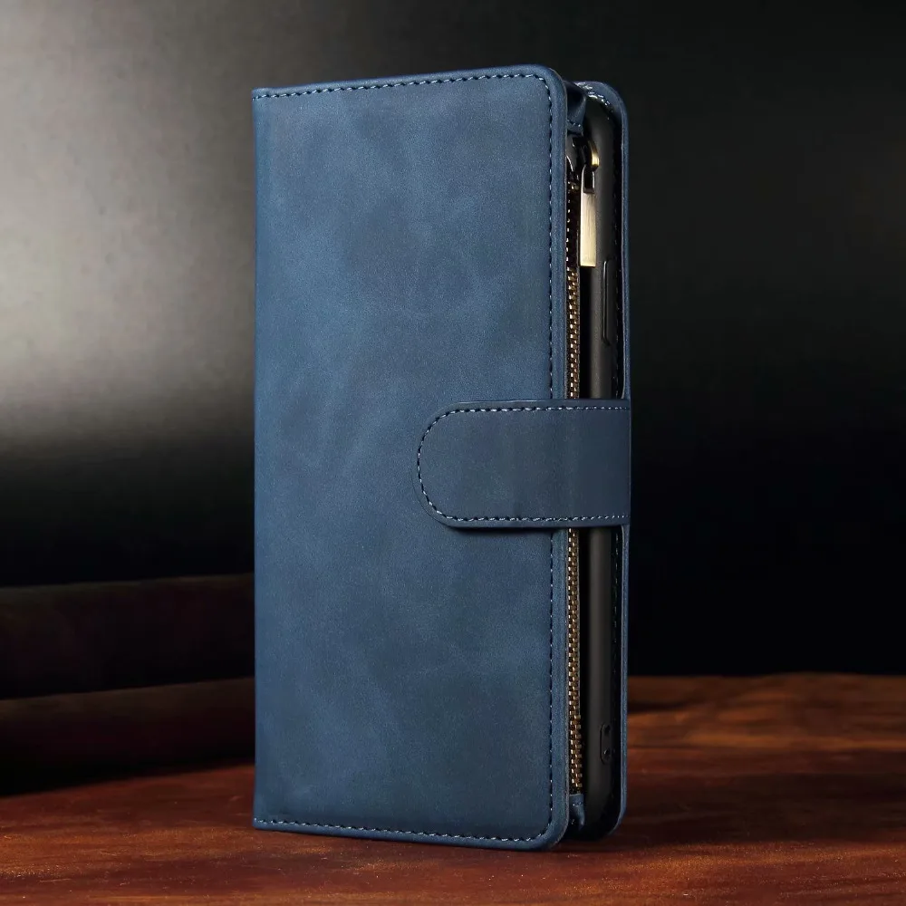 Blue Чехол на молнии для samsung S10 Plus, Роскошный кожаный флип-бумажник, чехол для samsung S10 S9 S8 Plus Lite Note 9 10 Pro, чехол для телефона - Цвет: Blue