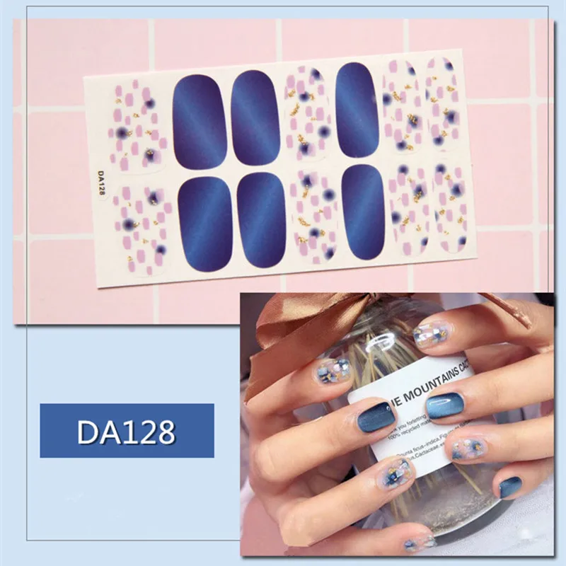 14tips/sheet Glitter Gradient Smudged Nail Polish Stickers Pre Designed DIY Wraps Full Cover Self-adhesive Sticker Tips Manicure - Цвет: DA128