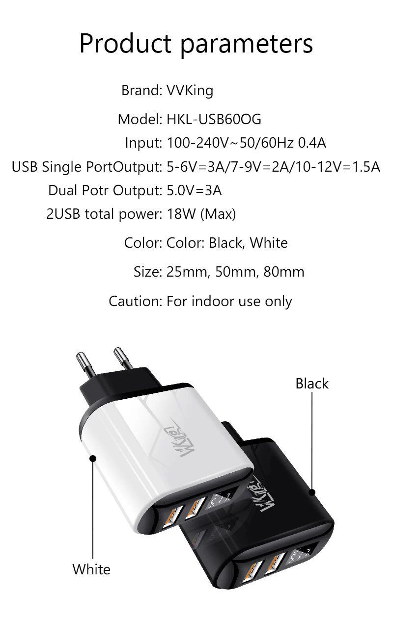 VVKing 2 USB зарядное устройство Quick Charge 3,0 18 Вт быстрое зарядное устройство HD Smart display EU Разъем для iPhone X samsung Xiaomi huawei QC3.0 зарядное устройство