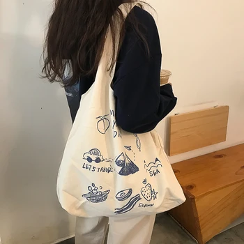 

Korea Ulzzang ins cartoon casual fashion summer Harajuku large capacity college fashion female canvas sweet shoulder bags