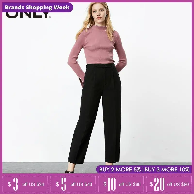 ONLY winter Loose Straight Fit Tall Waist Woolen Crop Pants| 119314511 ONLY winter Loose Straight Fit Tall Waist Woolen Crop Pants| 119314511