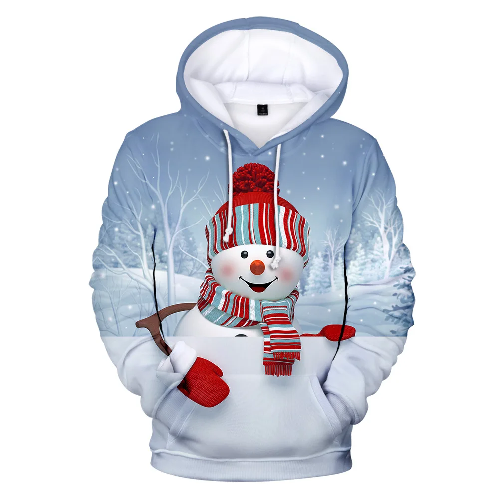 Женский Рождественский свитер, 3D, уродливый, новинка, пуловер, снеговик, лось, животное, принт Санта Клауса, Рождественский свитер с капюшоном, унисекс, теплый свитер