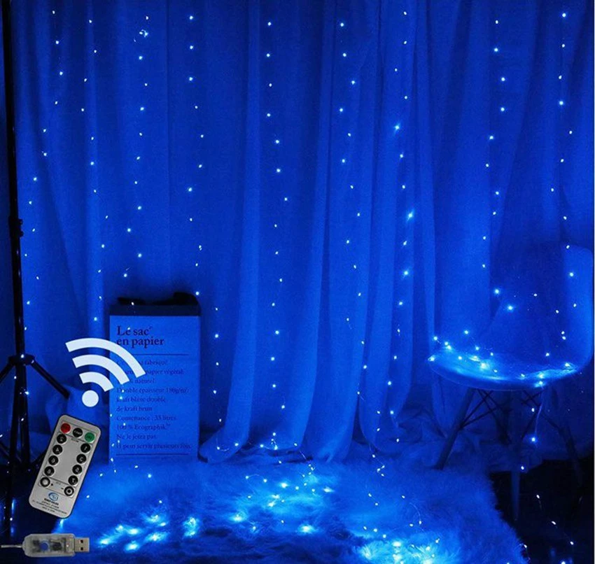 Светодиодный Свадебный Сказочный светильник, Рождественская гирлянда, 3 м, USB, серебристый медный провод, светильник для занавесок с пультом дистанционного управления, вечерние украшения для дома