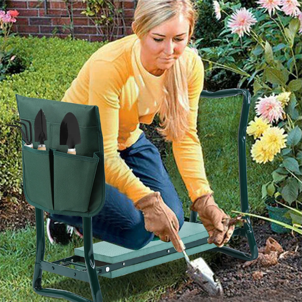 DC DICLASSE Garden Kneeler and Seat Stool Garden Folding Bench with Tool Pocket,Garden Gloves and Soft EVA Kneeling Pad for Gardening Lovers,Brown 