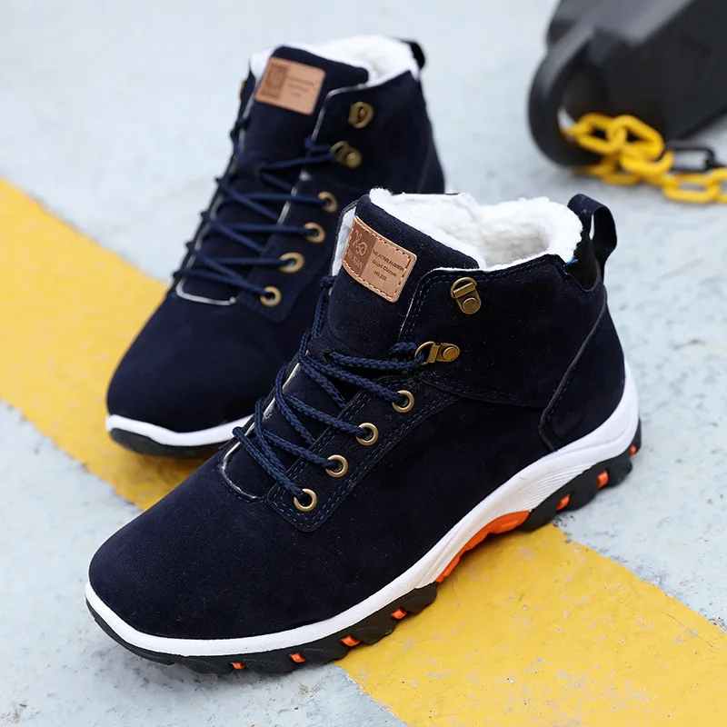 

Winter Cotton Shoes Men Boots Lace-up Sneakers Fur Warm Fleeces Snow Boots High Flat Casual Shoes Solid Wear Resistant Anti-skid
