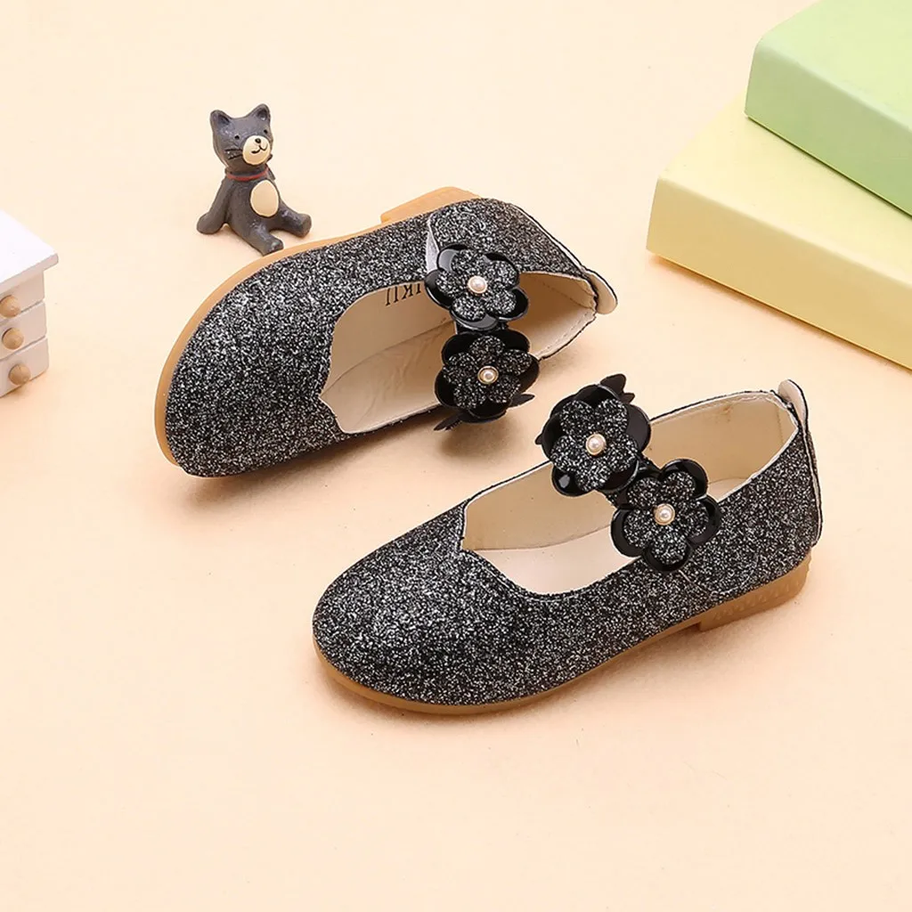 Детская обувь для девочек блестящая однотонная танцевальная маленьких с цветком