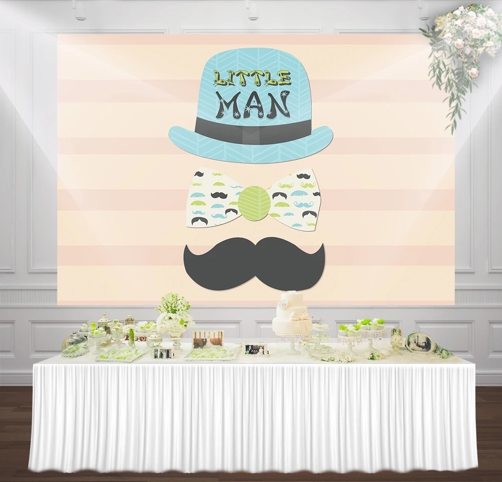 

little man birthday Party Backdrop moustache bow tie Hat Banner cake table Decoration photo Background studio supplies wallpaper