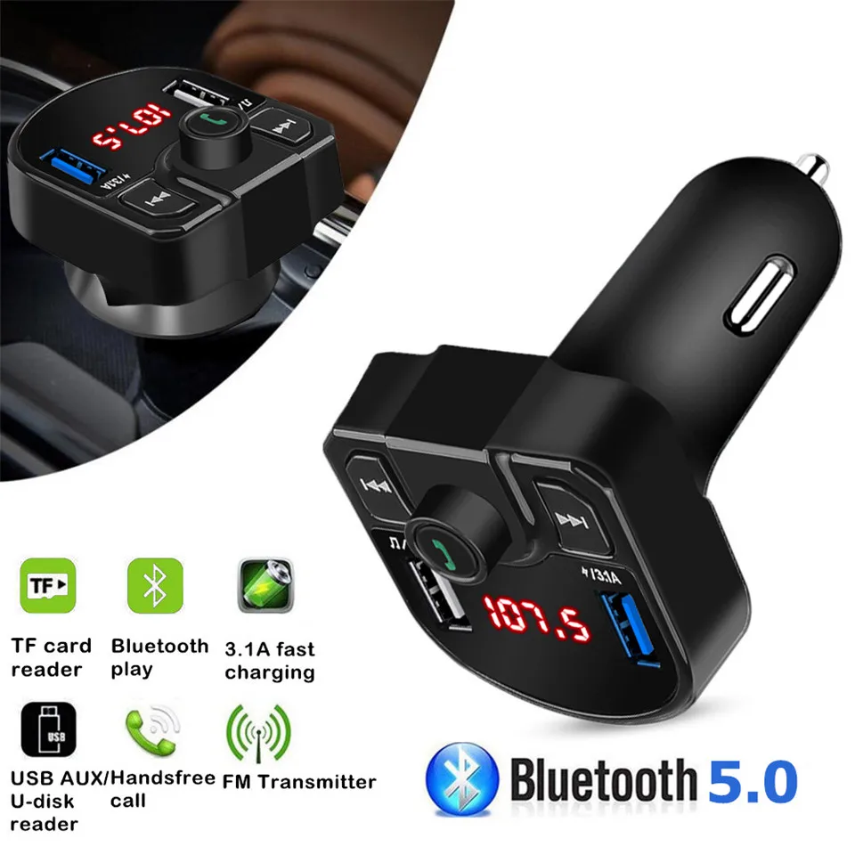 Bluetooth fm-передатчик 4,2 MP3 плеер Handsfree автомобильный комплект Поддержка TF карты U диск QC2.0 3.1A Быстрый двойной USB зарядное устройство адаптер питания