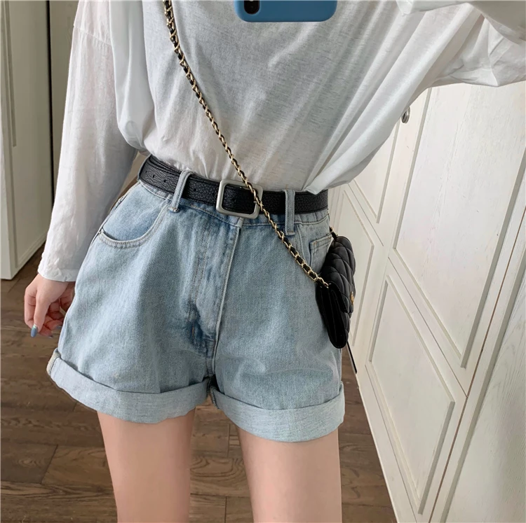 Flectit Roll Up High Waist Denim Shorts 