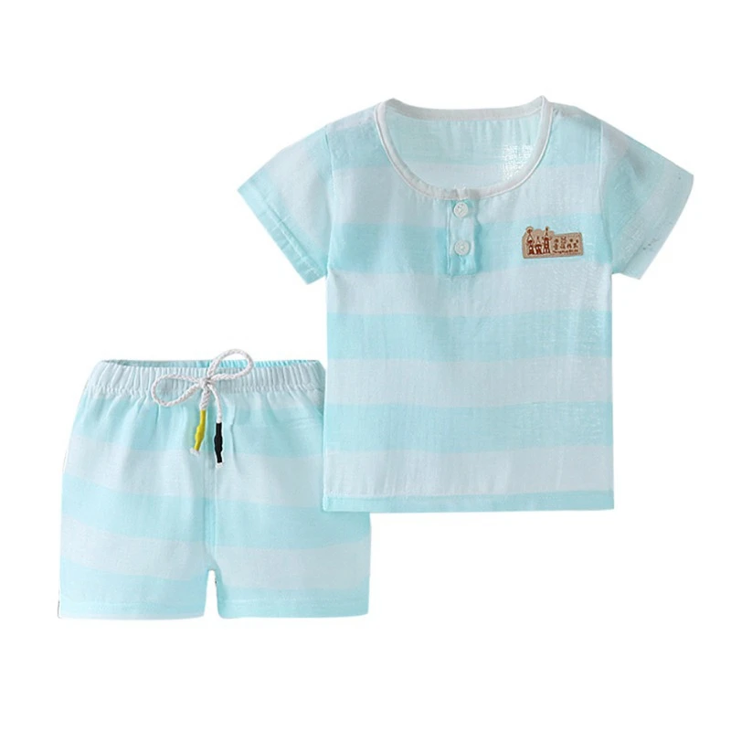 Casual Toddler Outfits Baby Boy Summer Clothes Newborn Boy Clothing Set Sports T-shirt+ Shorts Suits Leaves Print Clothes - Цвет: VS0831-G