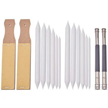 

12 Pcs of White Stumps and Tortillions Set, 2 Pcs Sandpaper Pencil Sharpener and 2x Pencil Extension Tool