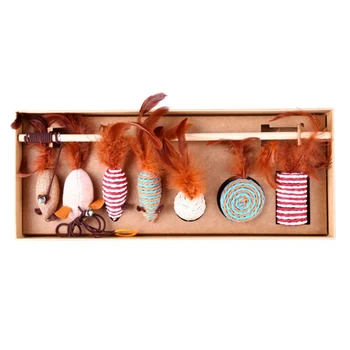

7 Pcs Cat Funny Feather Toys Sets Cat Toys Interactive Elastic Rod Has a Funny Cat Mouse Feather Chick Fish Mascotas Pets Toy
