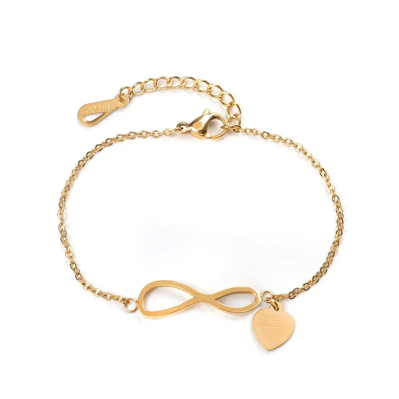 New Stainless Steel Achain Bracelets Heart Infinity Symbol Gold &amp Bracelet Fashion Women Jewelry Gifts 16.5cm Long 1 PC | Украшения и