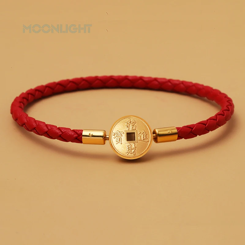 MOONLIGHT 2021 Gold Color Coin Bracelet For Women Genuine Leather Lucky Get Rich Red Bracelets Fashion Jewelry Birthday Gifts