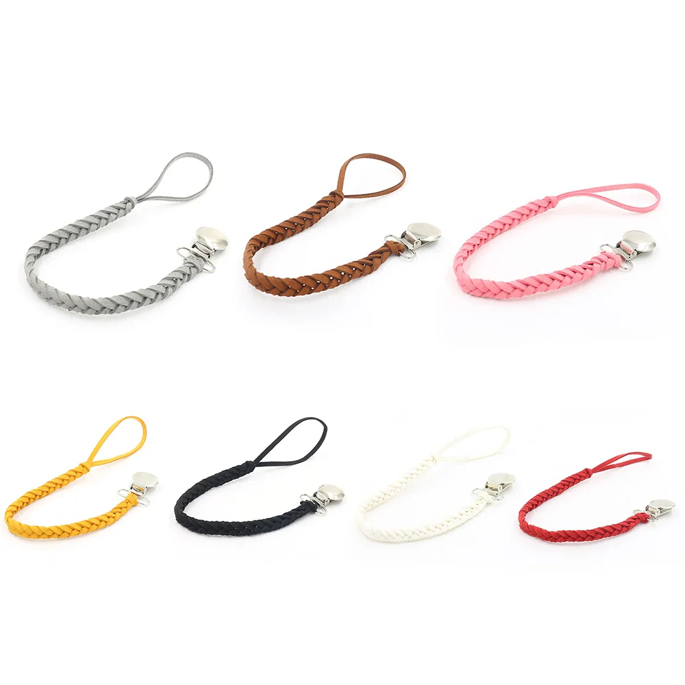 

Baby Pacifier Clip Flexible Holder Leash Teething Ring Toys Shower Leather Chain Dummy Braided Binky Clip Nipple Holder Soother
