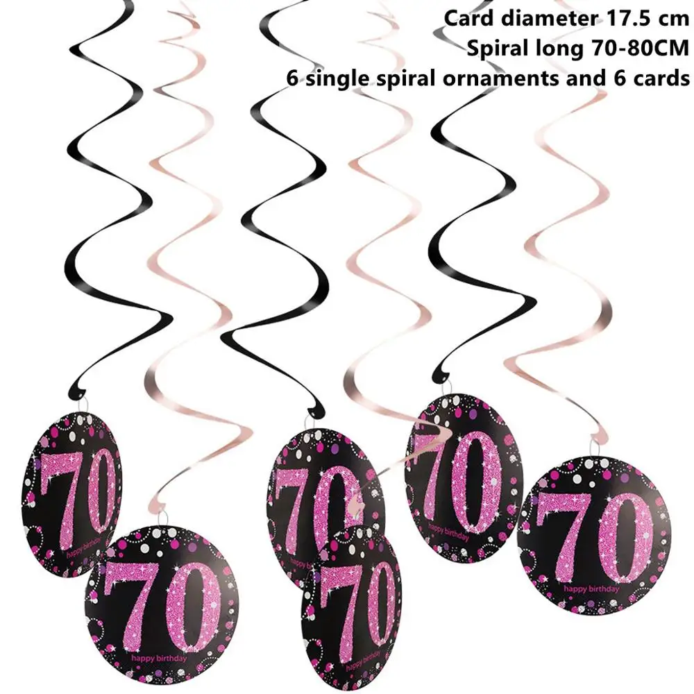 Taoup 18, 21, 30, 40, 50, 60, 70 товары для дня рождения, аксессуары для фотосъемки, значки, Висячие завитки, украшения для дня рождения, аксессуары для взрослых - Цвет: Pink 70th Swirls