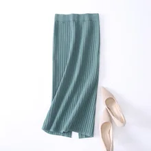 Осенняя драпированная плиссированная длинная трикотажная юбка элегантная Зимняя шерстяная Смешанная бедра длинная трикотажная юбка с эластичным поясом