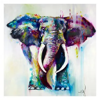 

Hand Painted Big Triptych Watercolor Elephant Oil Painting Abstract Animal Canvas Painting No Frames Living Room Home Decor