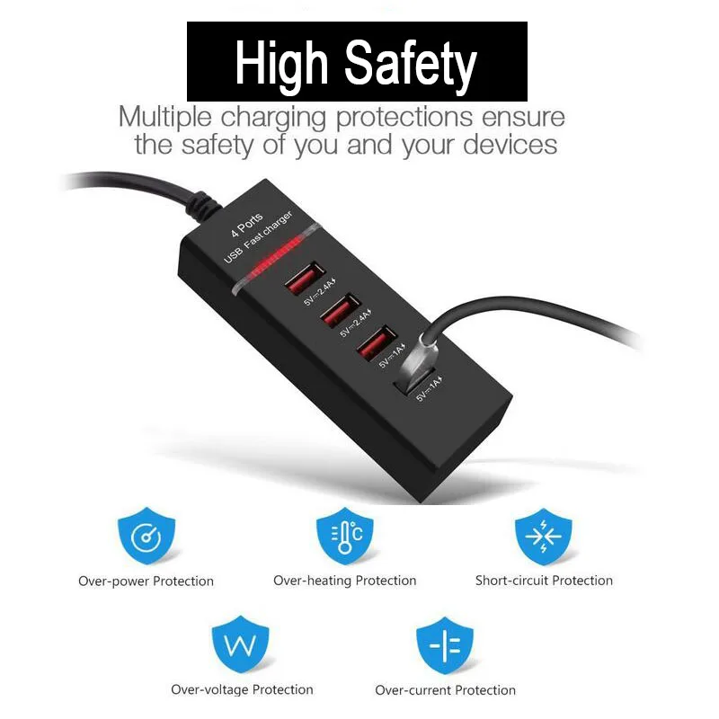 Умная цифровая зарядка, удлинитель, 4USB, быстрое зарядное устройство, порты, универсальный мультиприз, USB адаптер питания, розетка, ЕС, США, вилка
