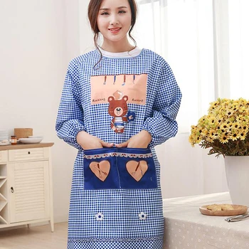 

Factory Direct Korean Fashion Kitchen Cooking Apron Long Sleeve Female Adult Gown Cute anti-dress With Sleeve Apron