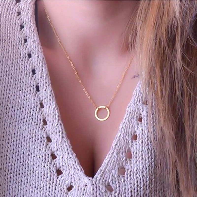 

Women Fashion Round Circle Chain Choker Necklace Statement Gold Silver Color Alloy Clavicle Necklace Collier Femme