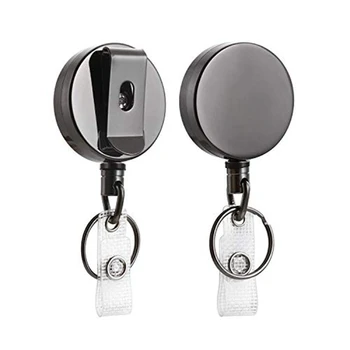 

2 Pack Heavy Duty Retractable Badge Holder Reel,Metal ID Badge Holder with Belt Clip Key Ring for Name Card Keychain