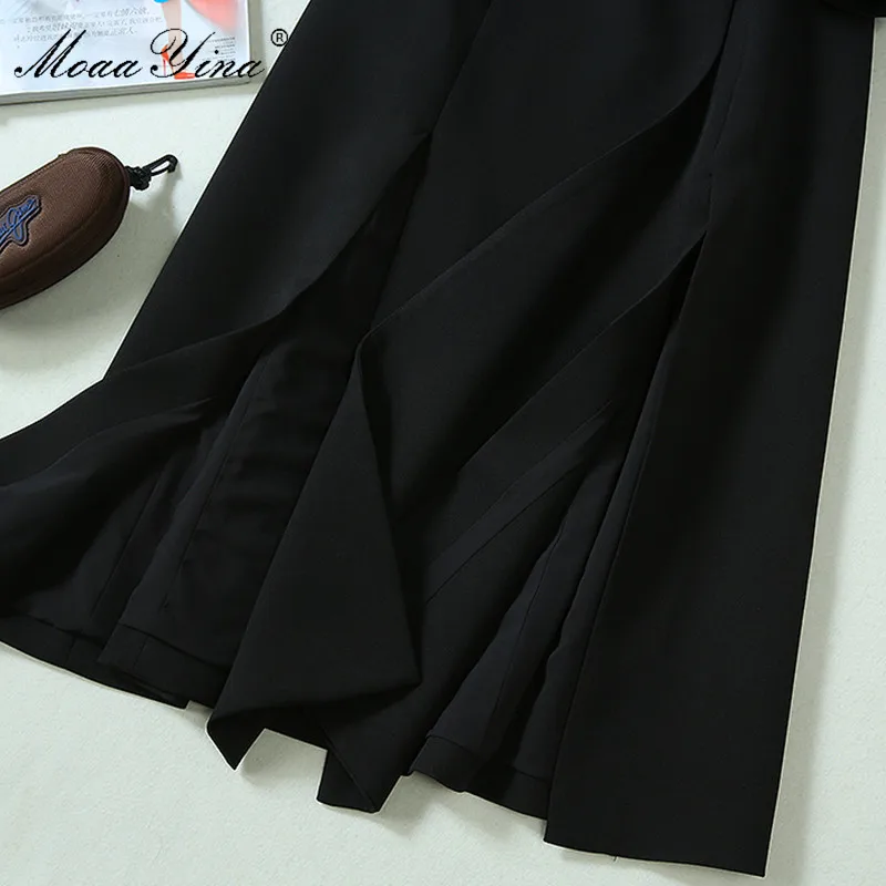 MoaaYina модная дизайнерская подиумная Длинная ветровка с длинным рукавом двубортный ремень Сплит Черный сохраняющий тепло ветровка пальто