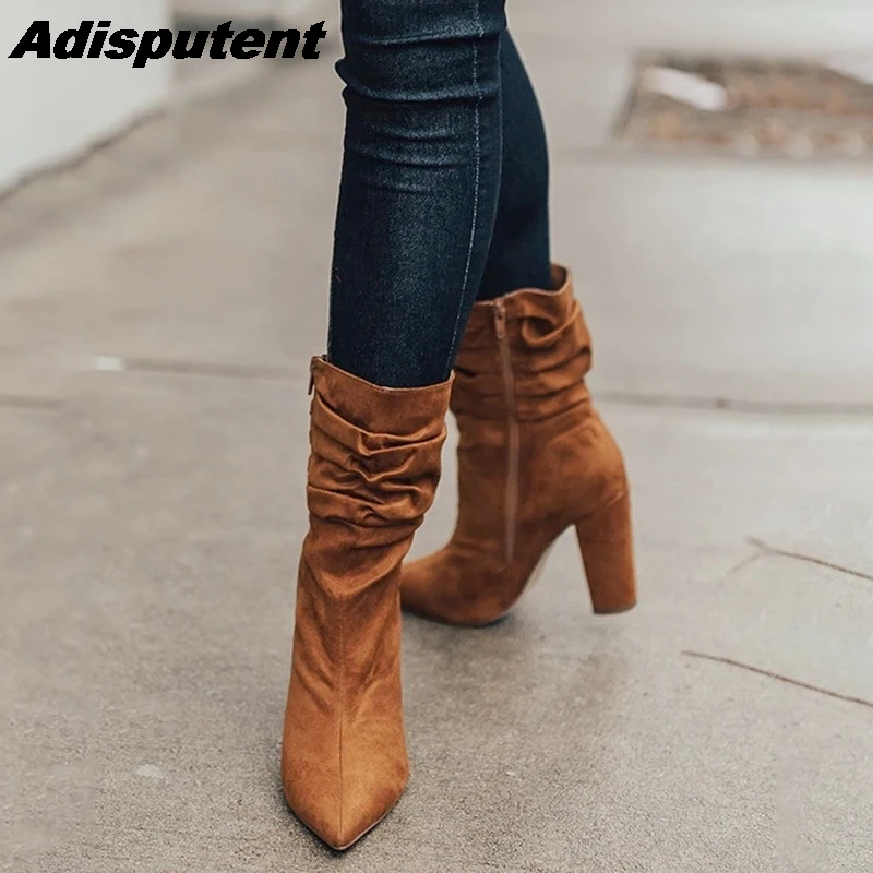 Adisputent; женские модные ботинки на платформе; ботинки до середины икры; женская Повседневная Теплая обувь на низком каблуке без застежки; сезон зима