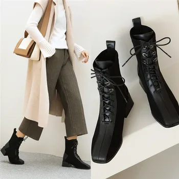 

Hot Lace Up Women's Short Boots Fashion Stretch Fabric Round Head Boots Woman Minimalism Ankle Boots for Women Ladies Shoes
