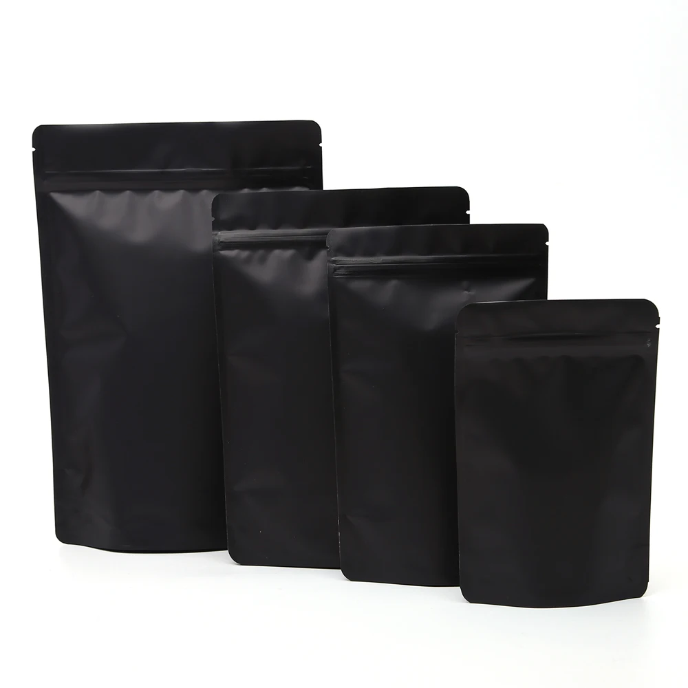Толщина 26C relosable матовая черная белая молния замок упаковка сумка с внутренним покрытием из алюминиевой фольги пластиковый продуктовый Прилавок вверх мешочек на молнии 50 шт
