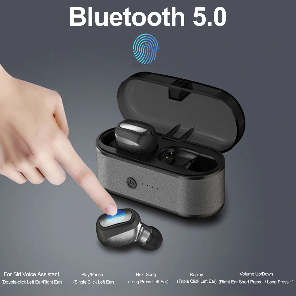 Portable Waterproof Sports Ear Buds Stereo Sound Earpiece Smart Touch Bluetooth 5.0 Wireless Earphones