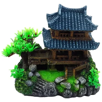 

Artificial Fish Tank Ancient Decoration Aquarium Landscape Vintage House Chinese Style Hut Building Fish Tank Decoration
