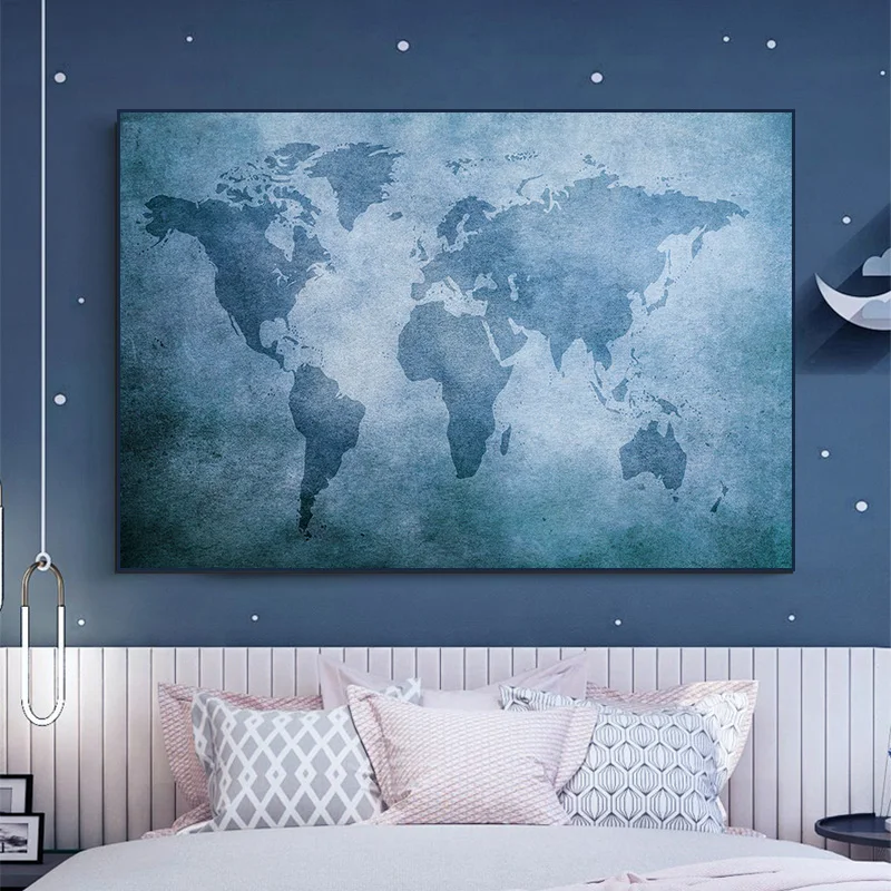 Navy Blue Nautical World Map Poster Creative Modern Canvas Painting Wall Art Prints for Living Room Home Decor | Дом и сад
