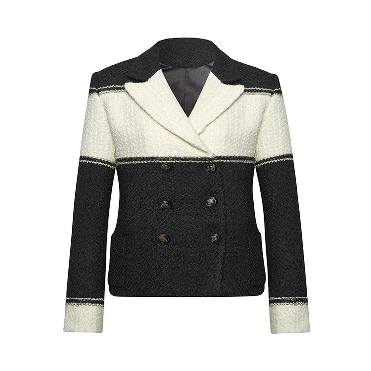 Feminino de lã Blazer Dupla Breated Outono Inverno Colorblock Alta Streeat Cabolsa Excelente Qualidade 4 inverno colorblock alta streeat blazer casaco excelente qualidade