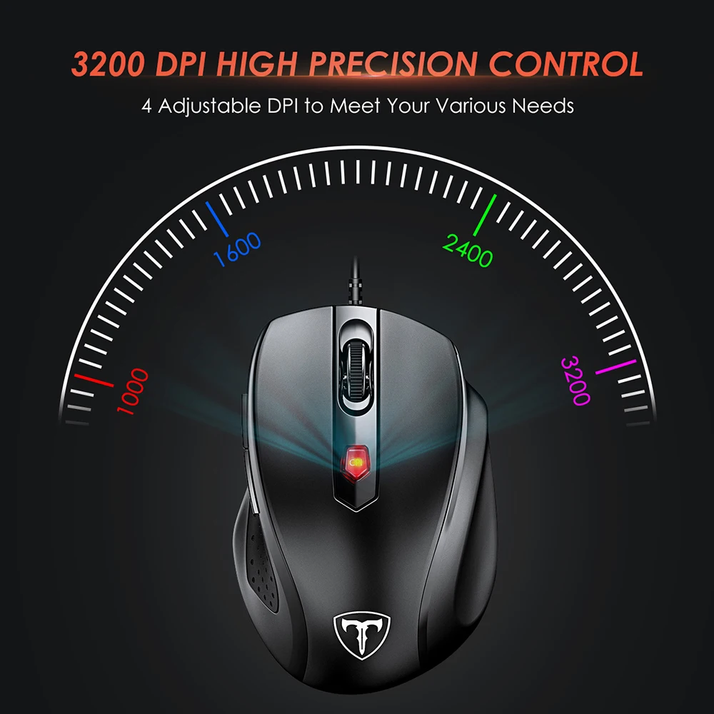 VicTsing PC124 Wired Mouse Ergonomic USB Optical Mouse 6 Buttons Mice Adjustable 3200 DPI Computer Mouse For PC Laptop Notebook (2)