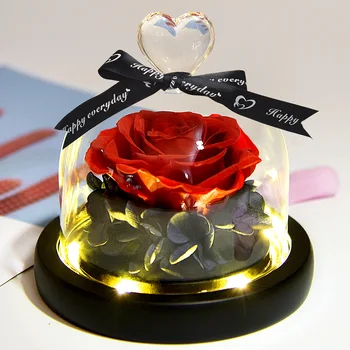 

Small Eternal Rose With Night Light in Glass Dome The Beauty and Beast Rose Valentines Day Gift Mother Day Present Birthday Gift