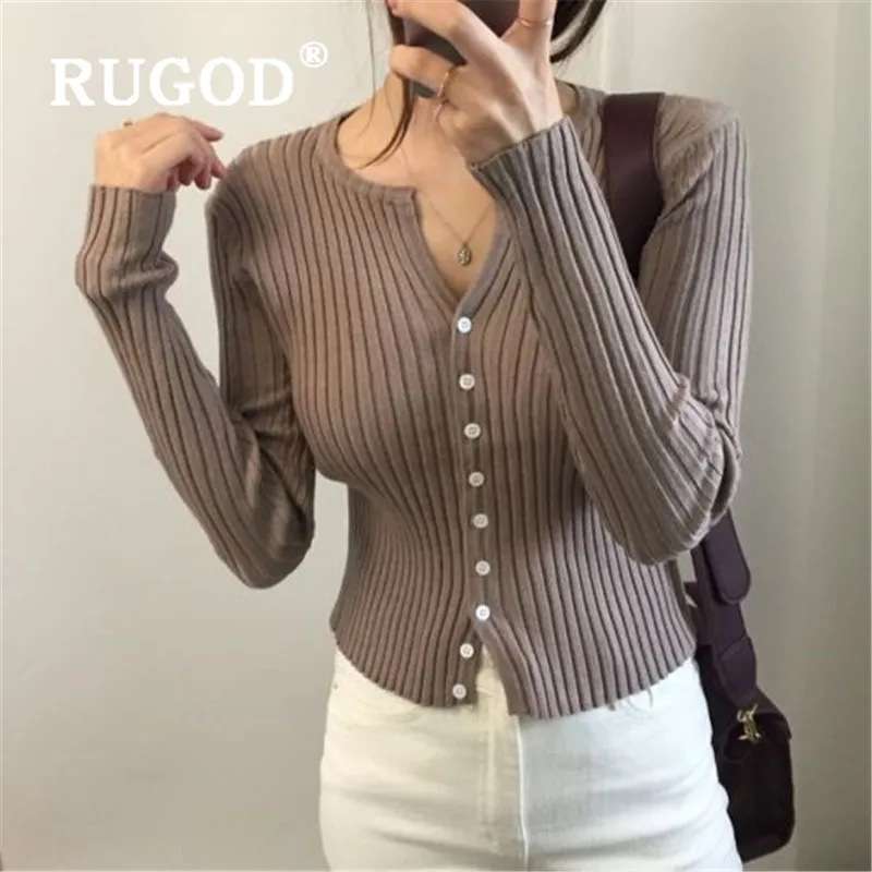 RUGOD вязаный кардиган, облегающий укороченный свитер, женские свитера,, зимние топы для женщин, вязаная одежда, мода, Kpop одежда