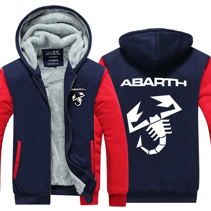 Зимние мужские толстовки флисовые с капюшоном на молнии утепленные Abarth пальто Верхняя одежда модная куртка толстовки