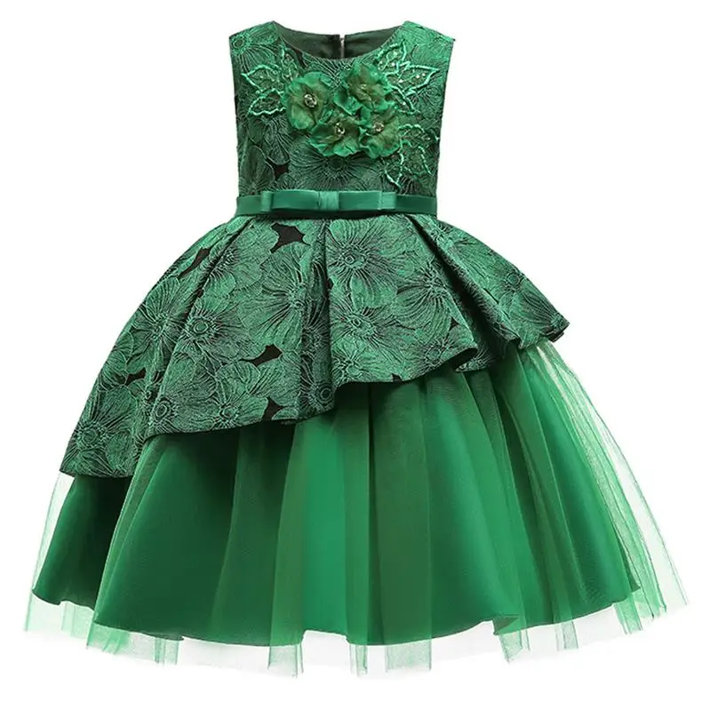 Formal Backless Dress Elegant Kids Dresses For Girls Clothing Layered Wedding Girl Dress Gown Wedding Party Princess Dress - Цвет: Green