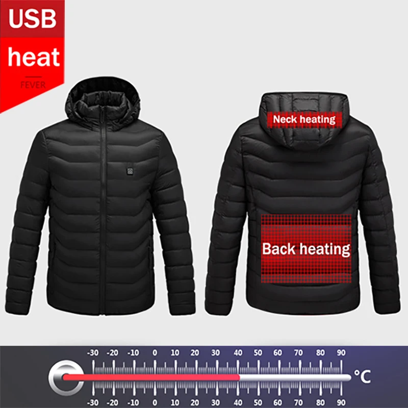 

High Quality Heated Jackets Vest Down Cotton Mens Women Outdoor Coat USB Electric Heating Hooded Jackets Warm Winter ThermalCoat