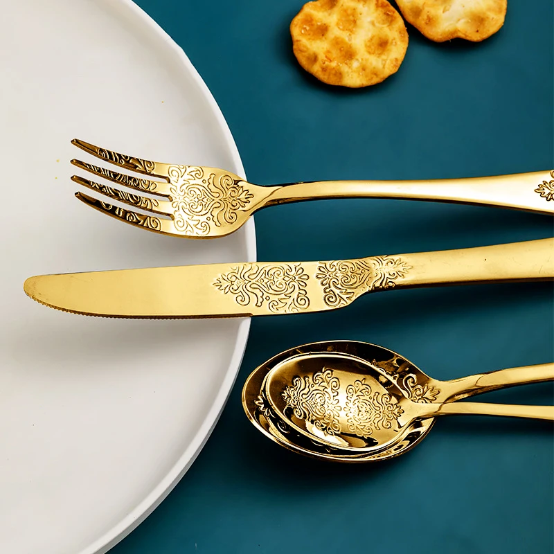 Cutlery Set Gold Stainless Steel Fork Spoons Knife Tableware Kit Luxury Flatware Set Dinnerware For Home Kitchen Restaurant